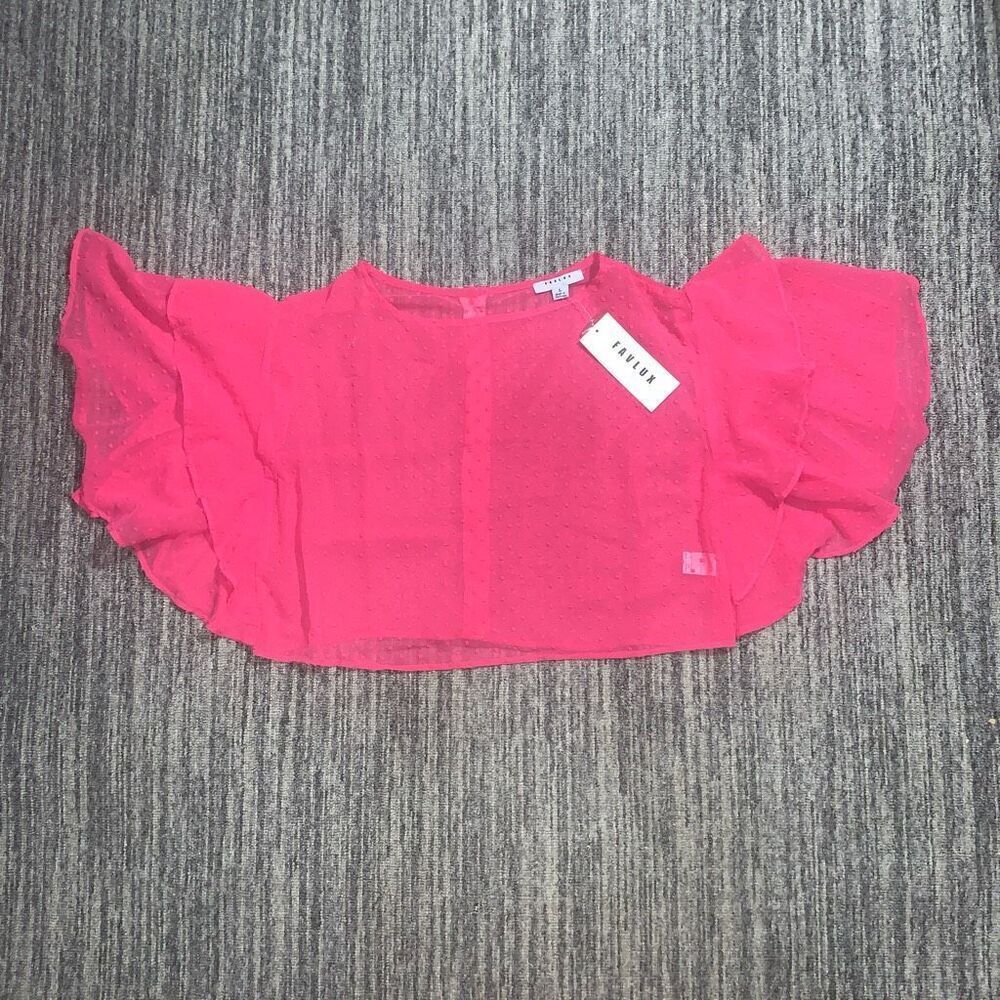 Brand New Favlux Fashion Women's Size Large Pink Bat Sleeves Cropped Top Shirt